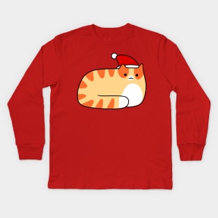 Santa Hat Orange Tabby Cat Kids Long Sleeve T-Shirt